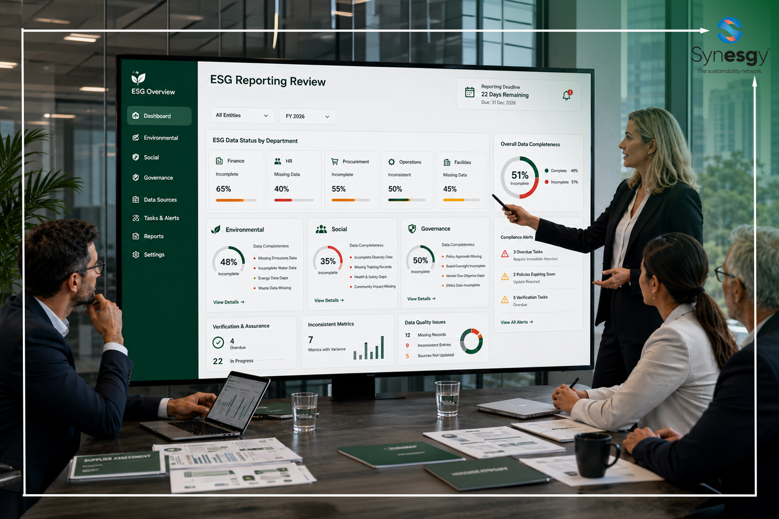 Synesgy Onsite Article Common Challenges Companies Face Without Professional ESG Reporting Services.